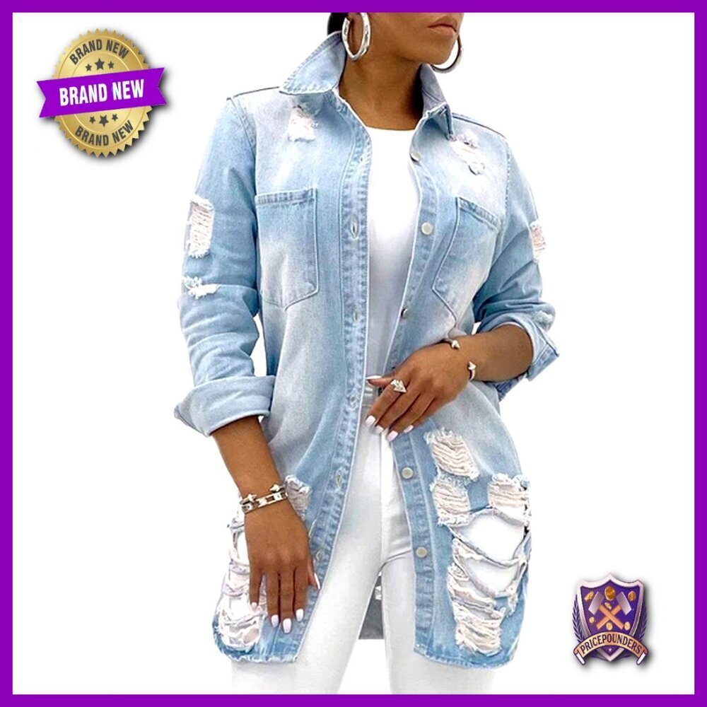 Classic Denim Trucker Jacket Oversized Loose Fit Long Sleeve Casual Street Style